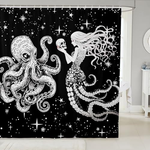 Erosebridal Galaxy Starry Octopus Mermaid Bath Curtain Set