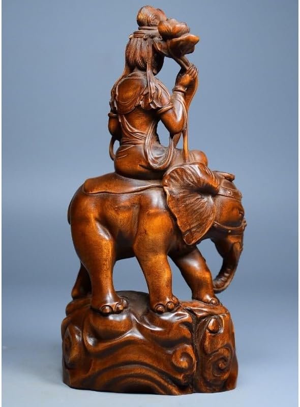 Handcrafted Boxwood Samantabhadra Bodhisattva Statue