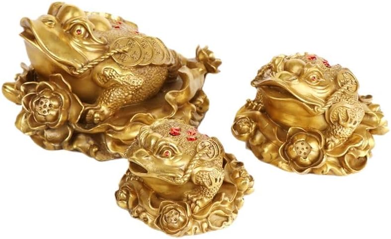 Usoway Collectible Gold Frog Statue with Lotus and Leaves