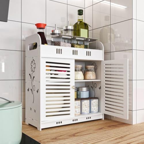 Bathroom Wall Cabinet with Multi-Grid Tiers and Hollow Flower Design
