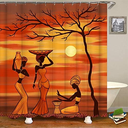 RnnJoile African Women Shower Curtain Set 72x72 Yellow Burnt Orange