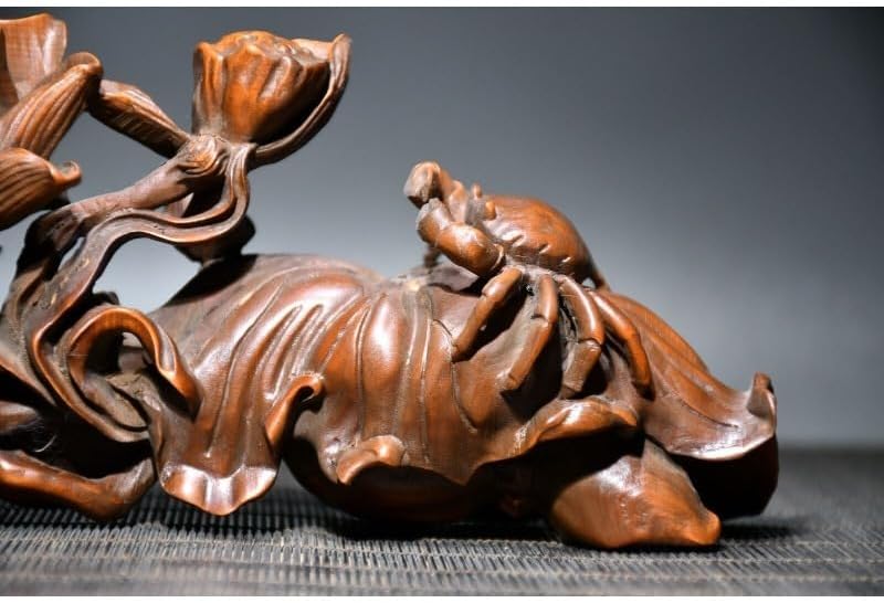 LimpaC Handcrafted Boxwood Lotus Flower Cancer Statue Meditating Figurine Decor