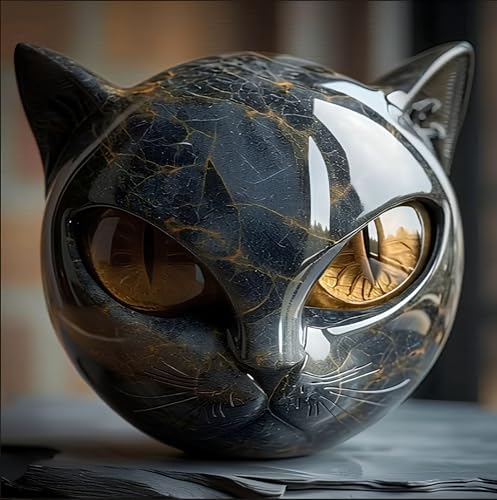 Luxury Black Cat Stone Sculpture - Modern Home Decor 1