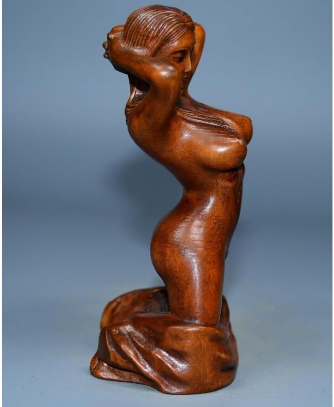 Handcrafted Boxwood Meditating Woman Sculpture