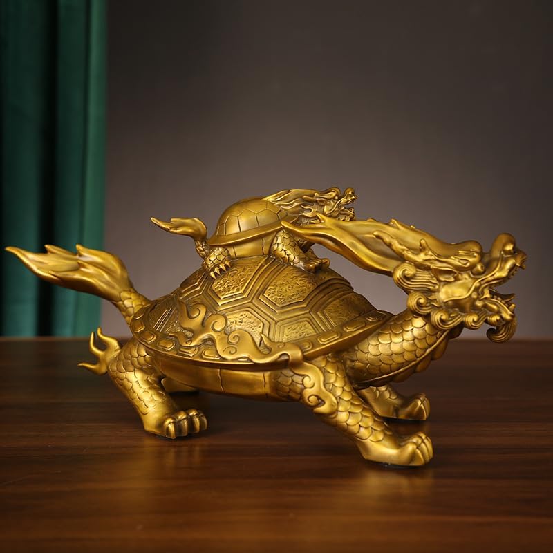 Usoway Large Brass Mother and Son Dragon Turtle Statue