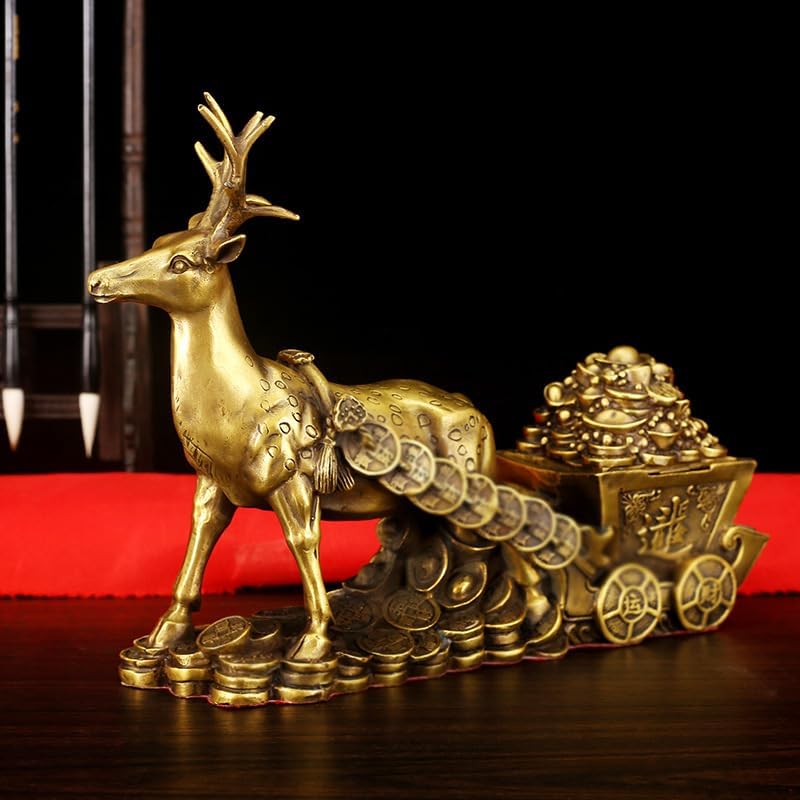 Usoway Brass Deer Lucky Money Cart Home Dcor