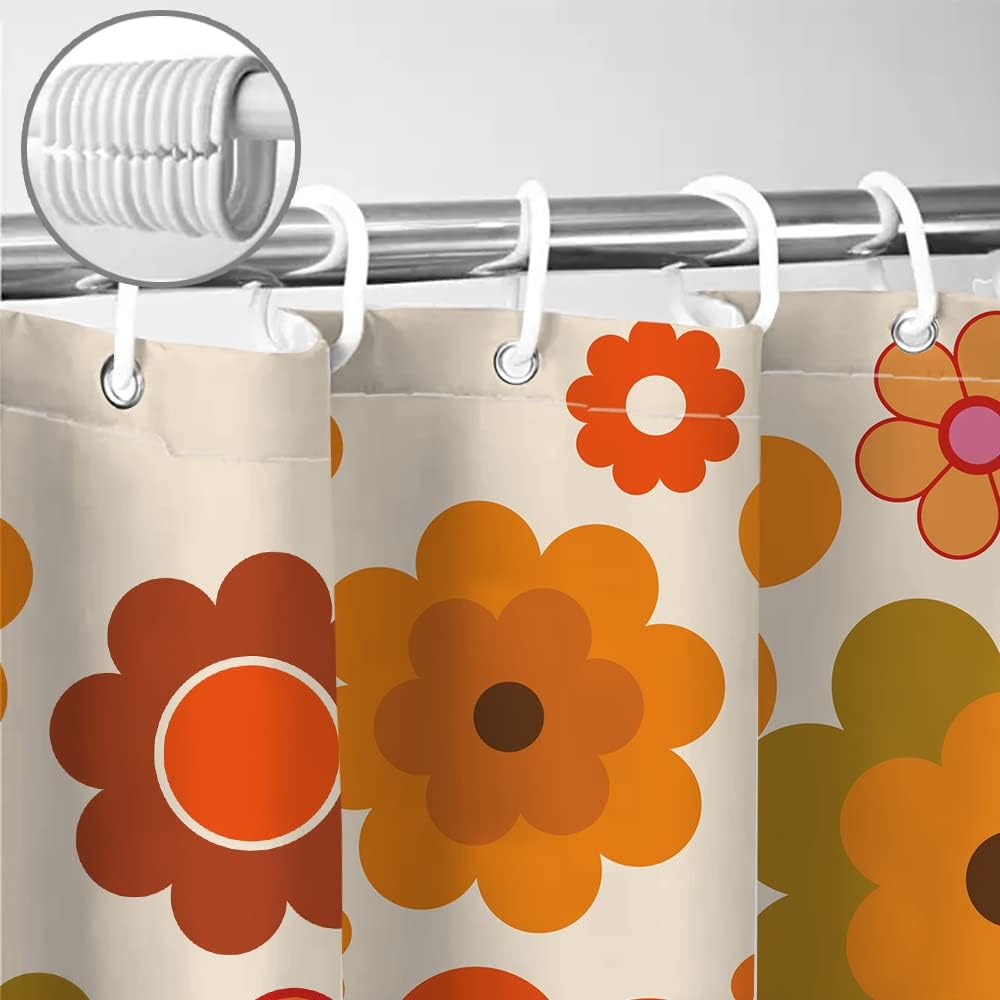 Retro Flowers Shower Curtain Set 72x72 inches