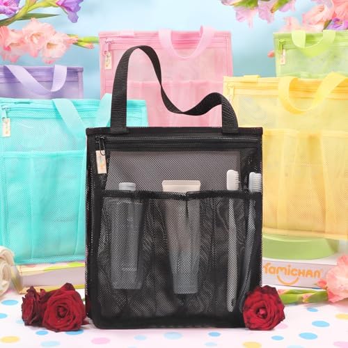 Portable Mesh Shower Caddy with Side Pocket - Black