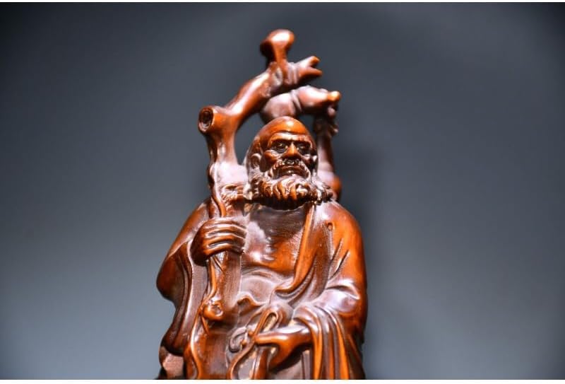 Handmade Boxwood Dharma Buddha Meditating Statue Decor