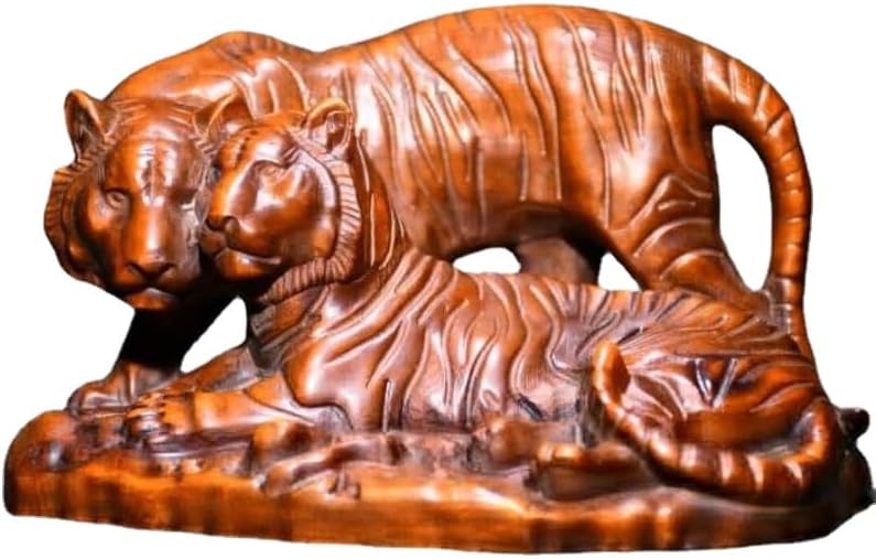 LimpaC Collection Boxwood Two Tiger Statues Meditating Sculpture