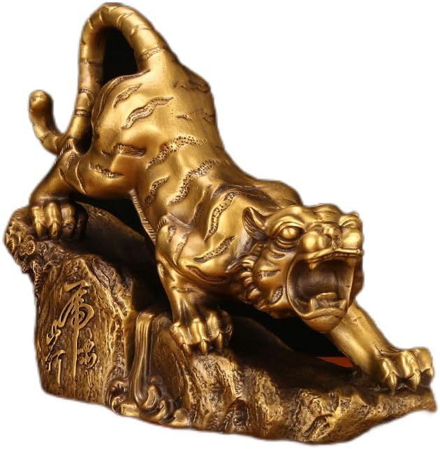 Usoway Yellow Brass Tiger Decor Figurine