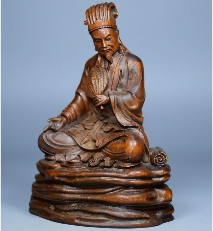 LimpaC Boxwood Zhuge Liang Meditating Statue Decor