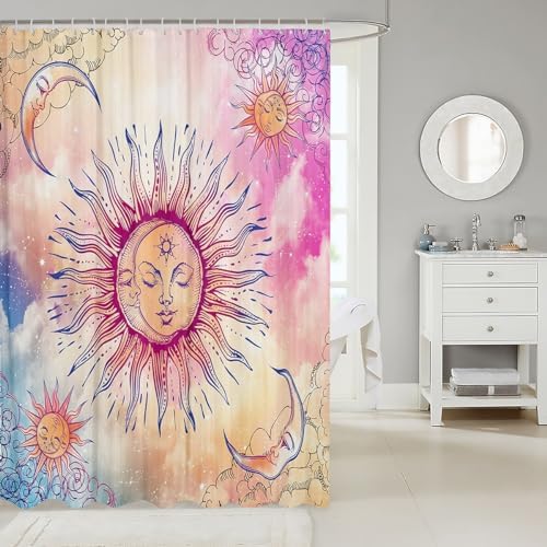 Sun And Moon Kawaii Shower Curtain Set