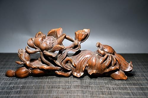 LimpaC Handcrafted Boxwood Lotus Flower Cancer Statue Meditating Figurine Decor