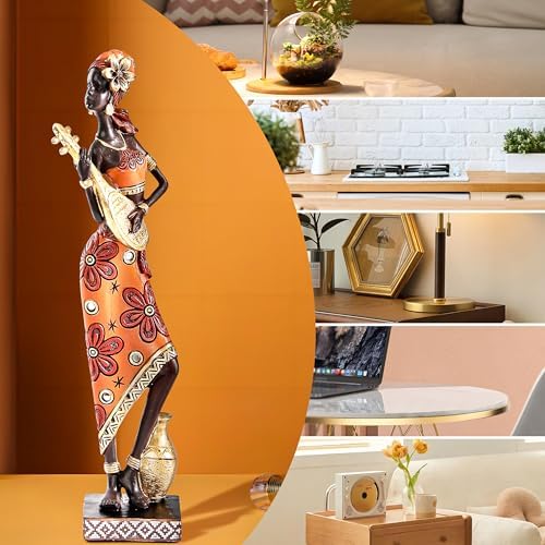African Lady Musician Sculpture Home Decor