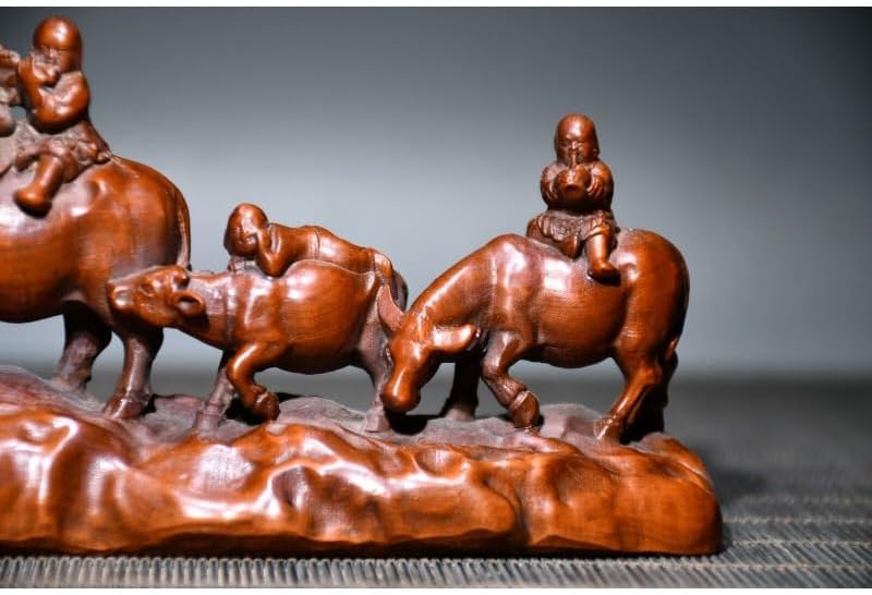 LimpaC Boxwood Five Animal Ox Meditating Statues Pen Holder