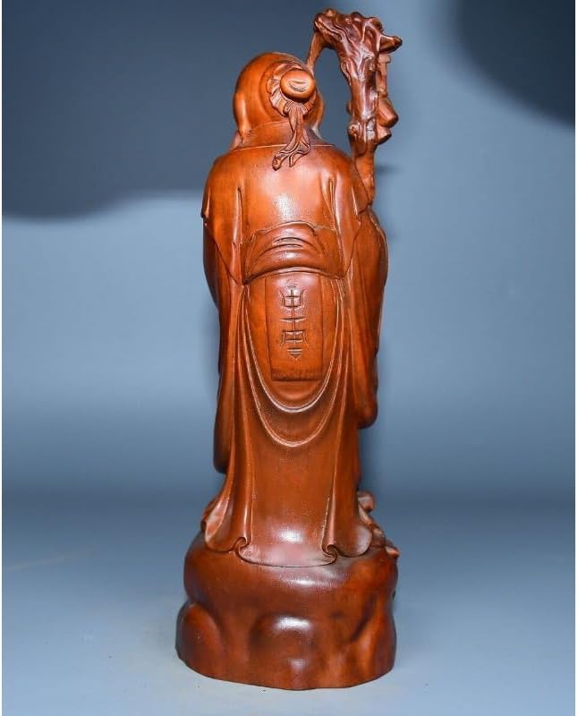 Boxwood Longevity God Peach Stand Handmade Statuette