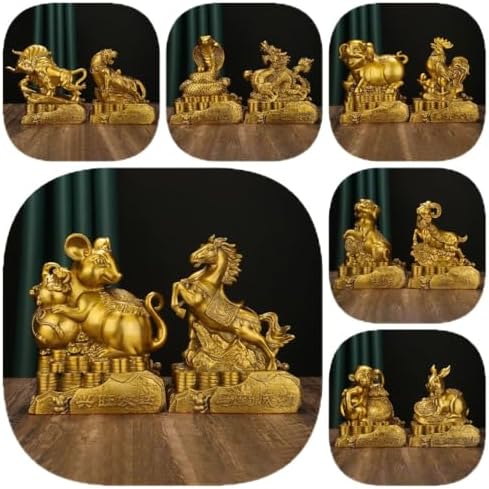Usoway Vintage Brass Zodiac Animal Ornament Set