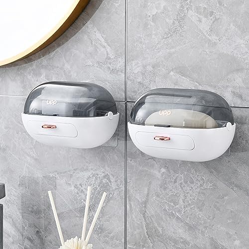 NICAVKIT 2 Pack Shower Soap Holder with Lid and Drain