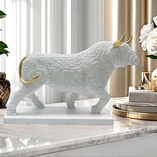 Pixelated Bull Sculpture Decor Artsy Figurine Home Office