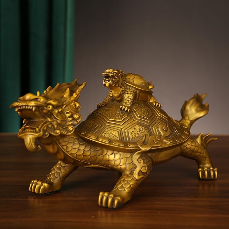 Usoway Large Brass Mother and Son Dragon Turtle Statue