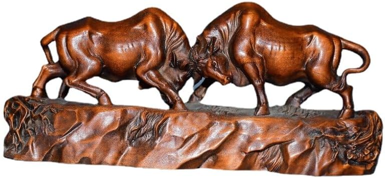 LimpaC Mini Boxwood Zodiac Ox Statues Handmade Decor