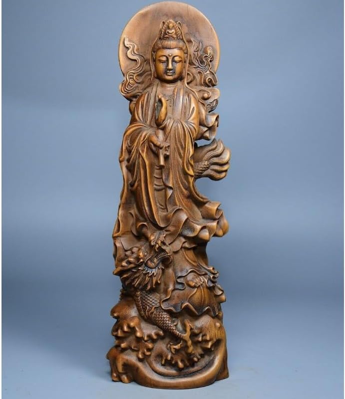 LimpaC Handcrafted Guanyin Dragon Statue with Boxwood Base