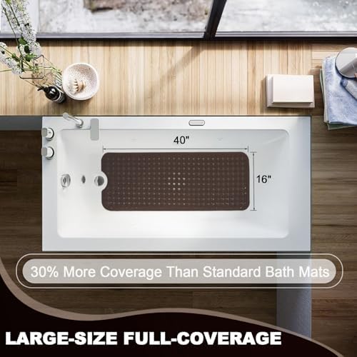 Linoows Extra Large Bathtub Mat with Suction Cups and Drain Holes