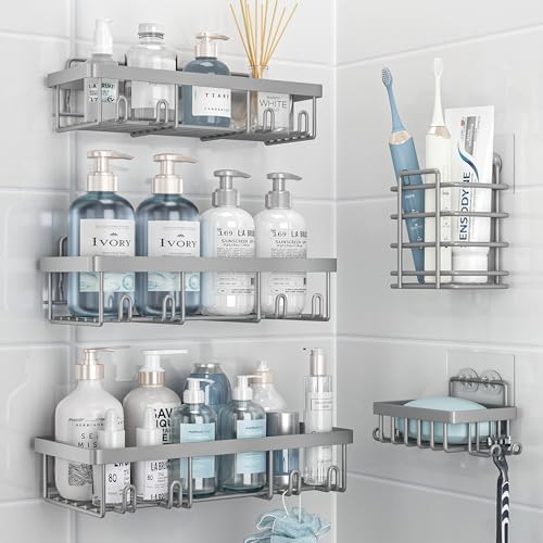 Liuoud 5 Pack Shower Caddy Organizer with Durable Stainless Steel and Strong Adhesive