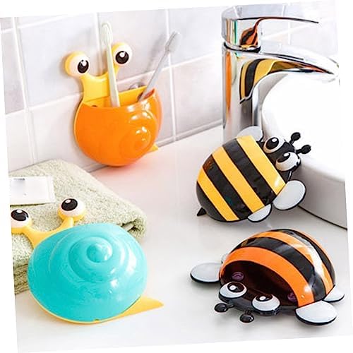 Luxshiny 4PCS Cartoon Honeybee Toothbrush Holder Wall Mount