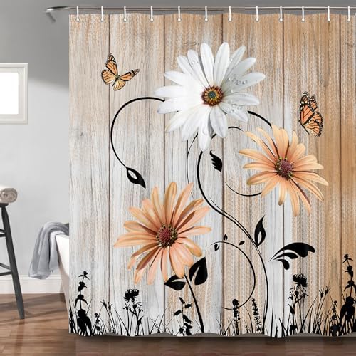 Rustic Farmhouse Floral Shower Curtain Set with Hooks