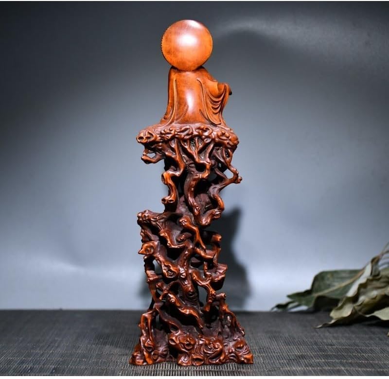 Handcrafted Boxwood Guanyin Sitting Pine Statue