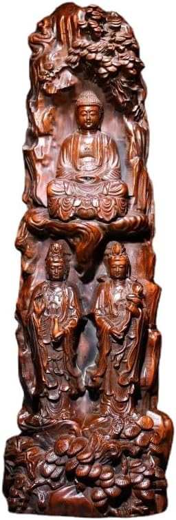 LimpaC Handcrafted Boxwood Three Buddha Statues Meditating Decor