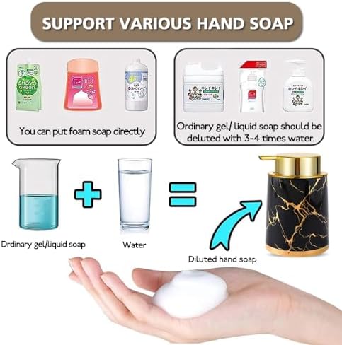 Ceramic Foaming Soap Dispenser with Gold Pump 135Oz White Marble Design