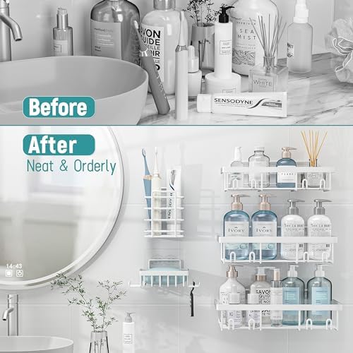 Liuoud 5 Pack Shower Caddy Organizer Set White