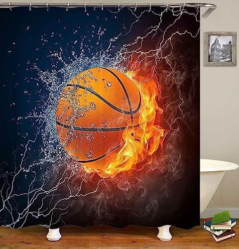OLEBETY 4PCS Flaming Basketball Shower Curtain Set