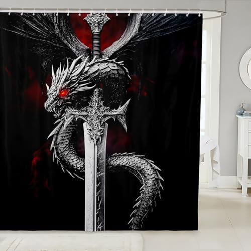 Erosebridal Black Dragon Bath Curtain Set