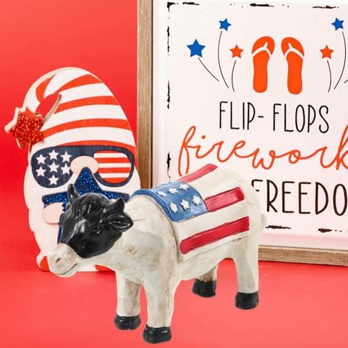 American Flag Resin Cow Statue for Independence Day Decor