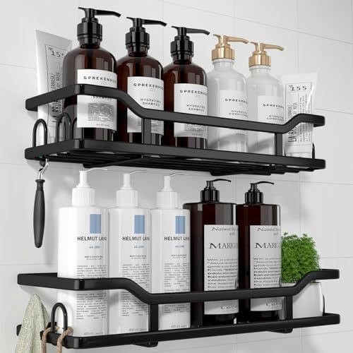 Kitsure Shower Caddy 2-Pack Black 8 Hooks Wall Mount