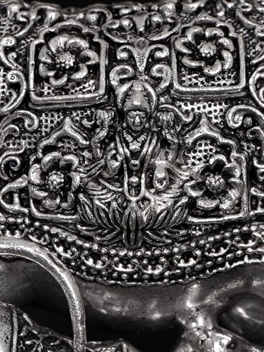 Exotic India Small Superfine Brass Kamdhenu Cow Statue with Lakshmi-Ganesha Carving
