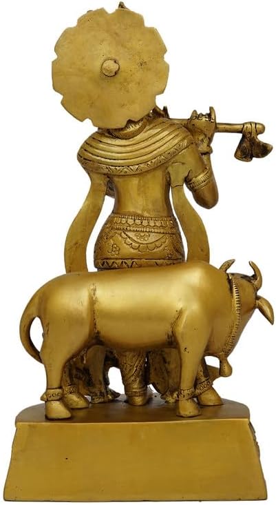 Statuestudio Krishna Idol with Cow - 125 Inch Brass Statue 1