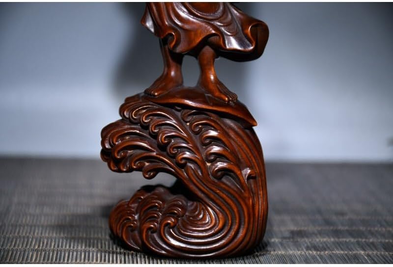 Handmade Boxwood Dharma Buddha Meditating Statue Decor