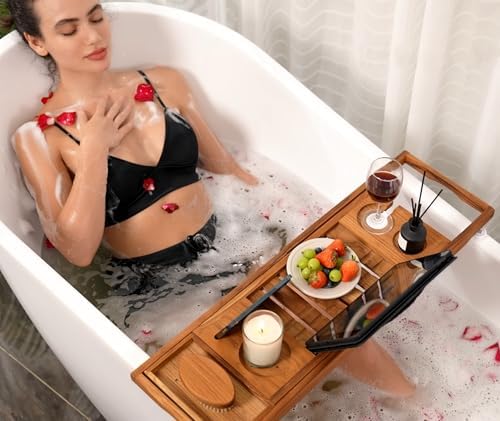Utoplike Teak Bathtub Caddy with Tablet Holder