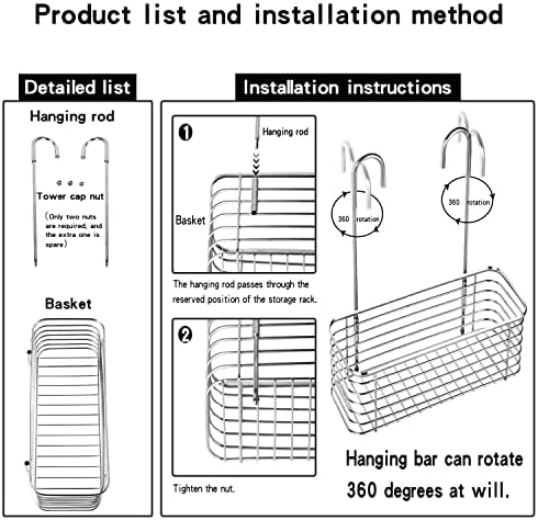 304 Stainless Steel Hanging Shower Rack with Rotatable Hooks