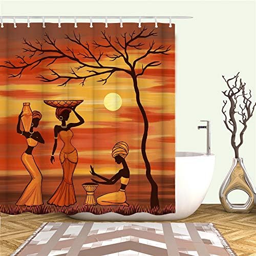 RnnJoile African Women Shower Curtain Set 72x72 Yellow Burnt Orange