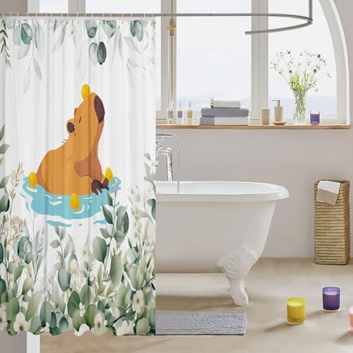 Kawaii Capybara Shower Curtain Set