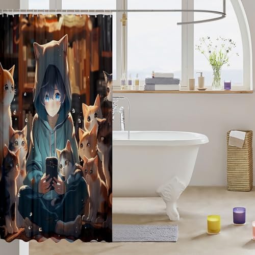 Erosebridal Kawaii Boy Anime Shower Curtain Set