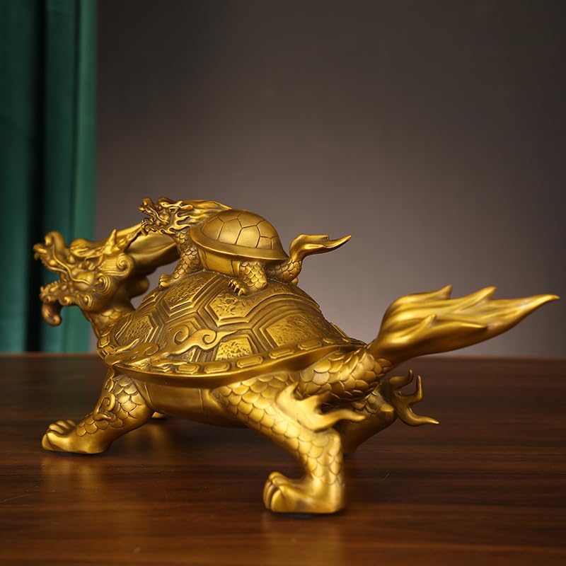 Usoway Large Brass Mother and Son Dragon Turtle Statue