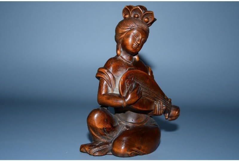 Handcrafted Boxwood Lute Player Meditating Figurine