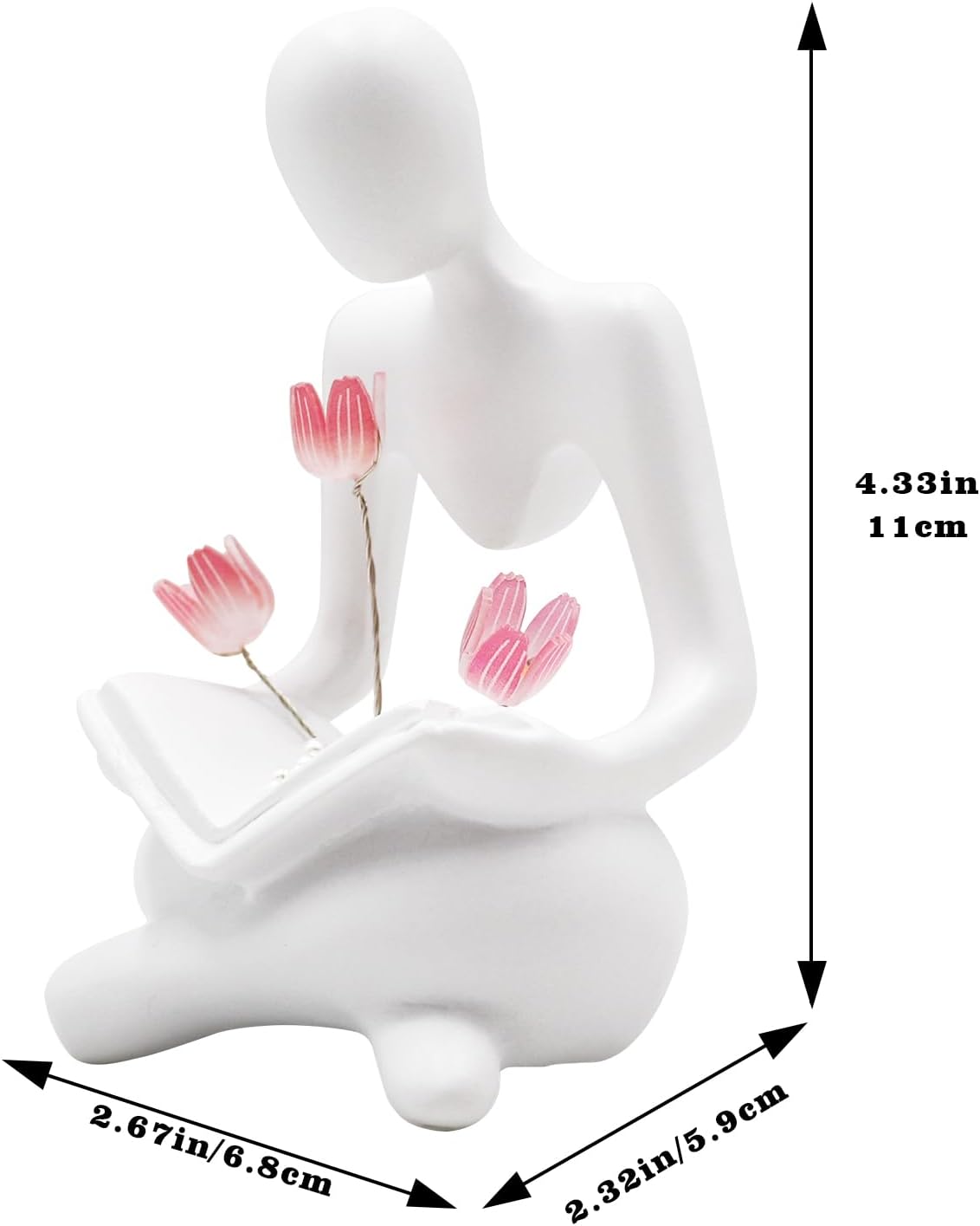 Reading Women Statue with Tulip Lamp Modern Thinker Sculpture Abstract Art Figurine